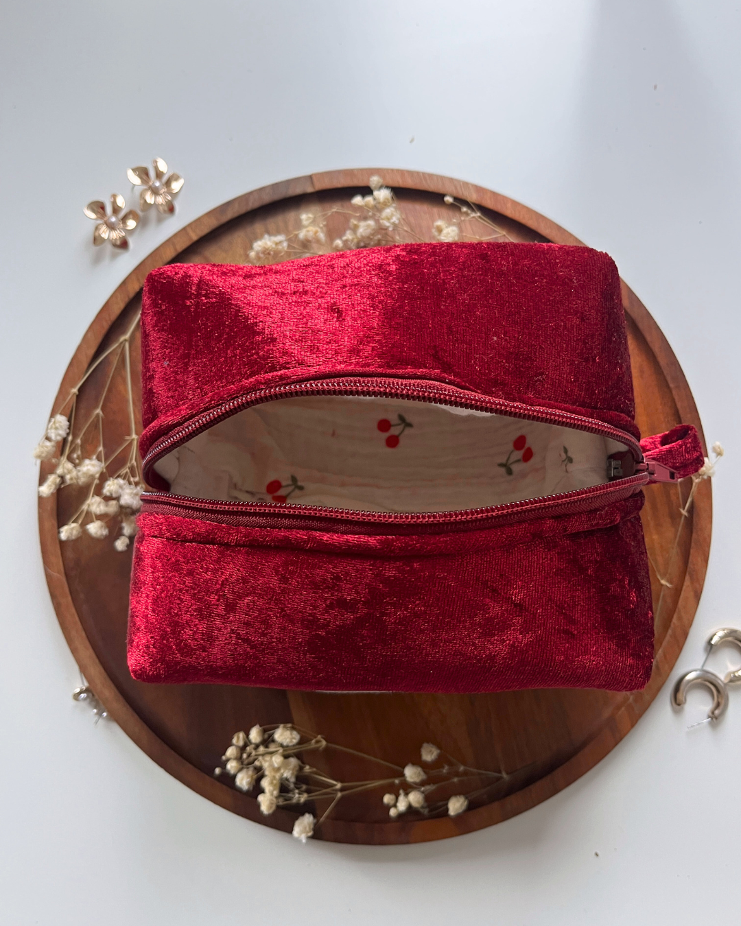 Burgundy Velvet Makeup Bag