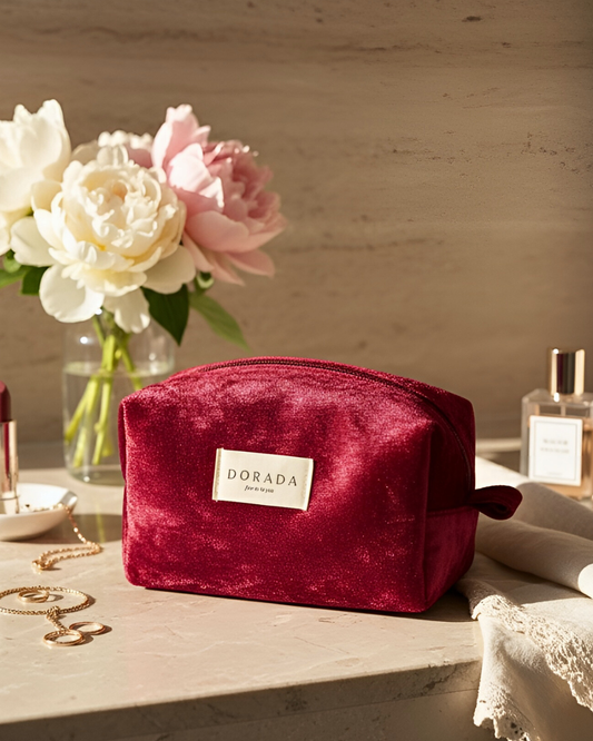 Burgundy Velvet Makeup Bag